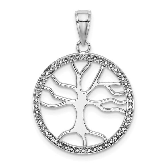 14k White Gold Large Tree Of Life In Round Frame Charm,All Products : American Fashion Style Bags On Sale